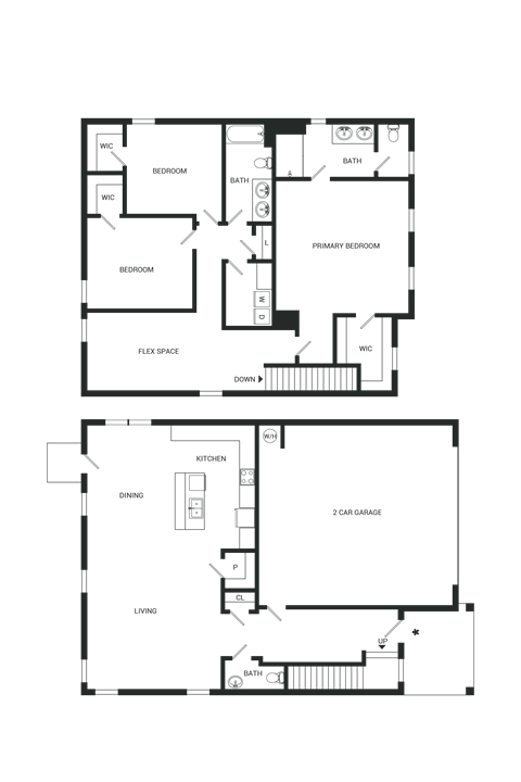 Floor plan for 3 beds, 2.5 baths, 1958 sqft